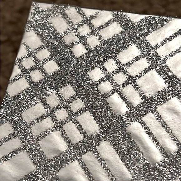 Silver Glitter Plaid Checks Stripes Storage Box Empty Flip Magnetic Top Decor - Picture 4 of 7